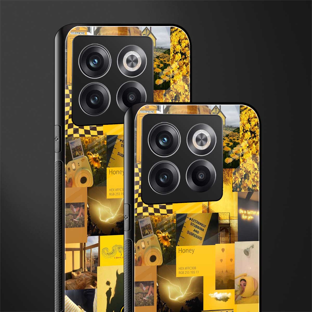 black yellow aesthetic collage back phone cover | glass case for oneplus 10t