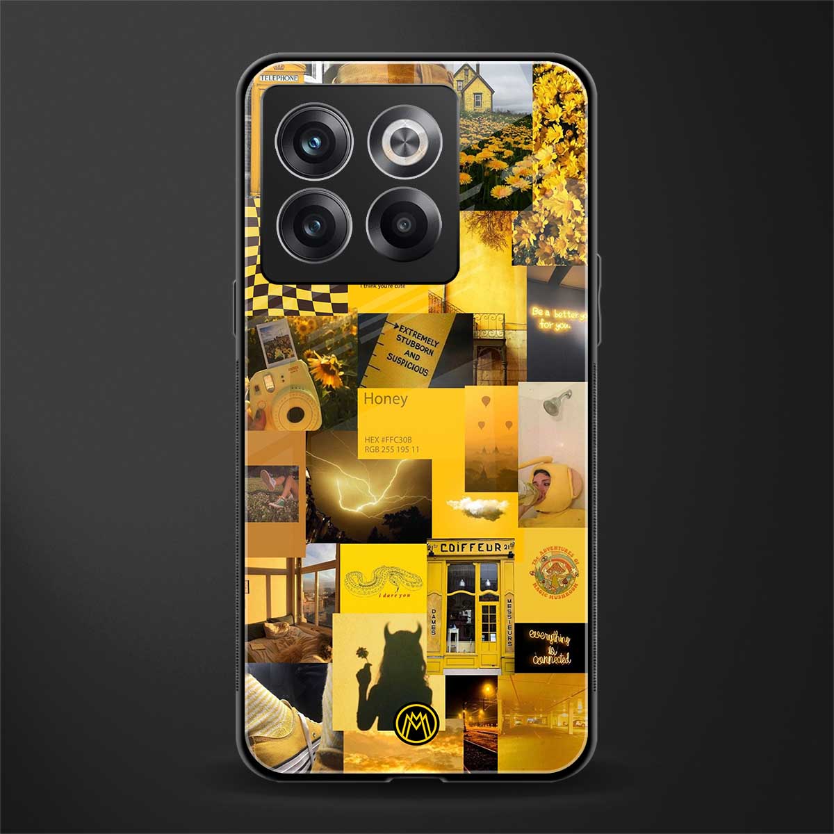 black yellow aesthetic collage back phone cover | glass case for oneplus 10t