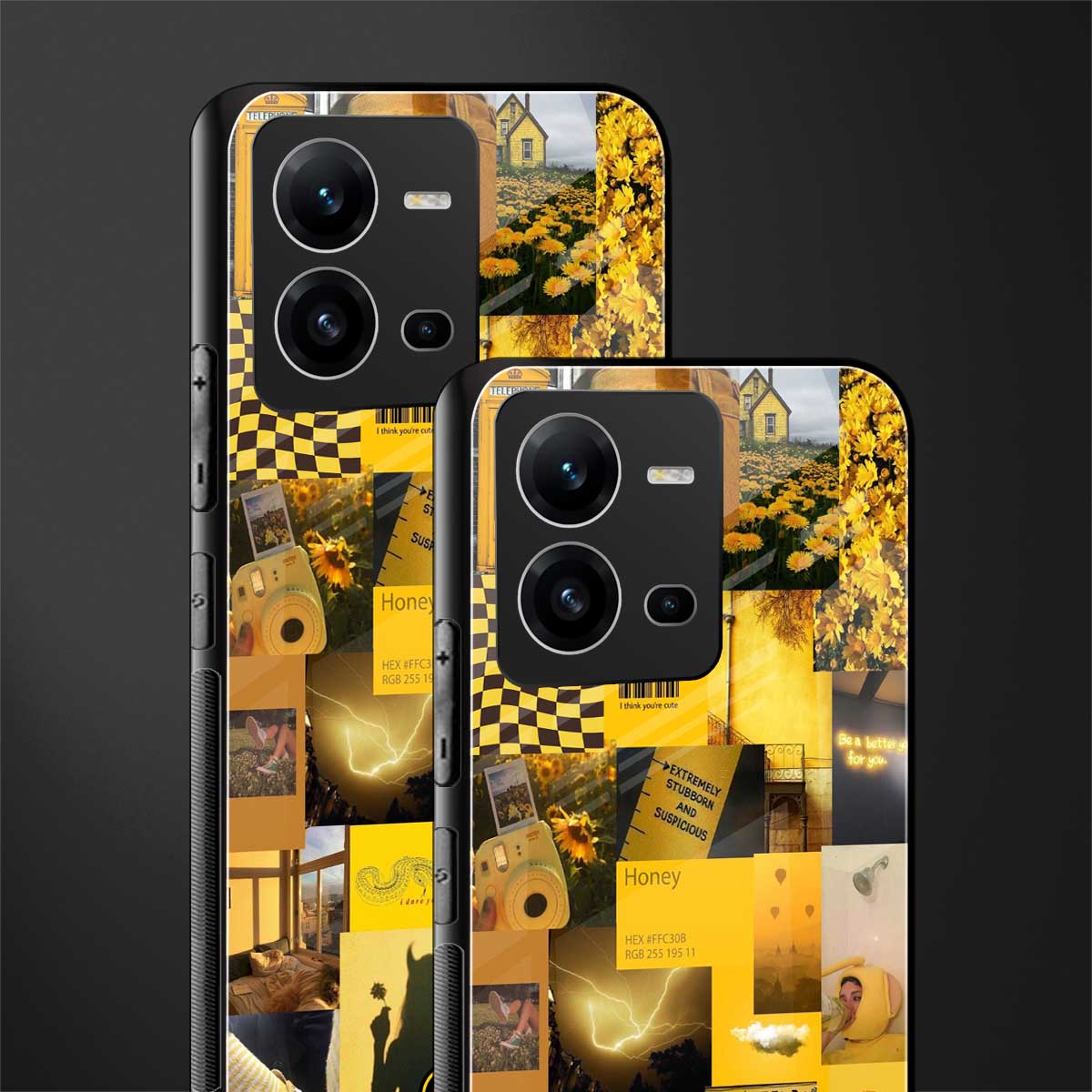 black yellow aesthetic collage back phone cover | glass case for vivo v25-5g