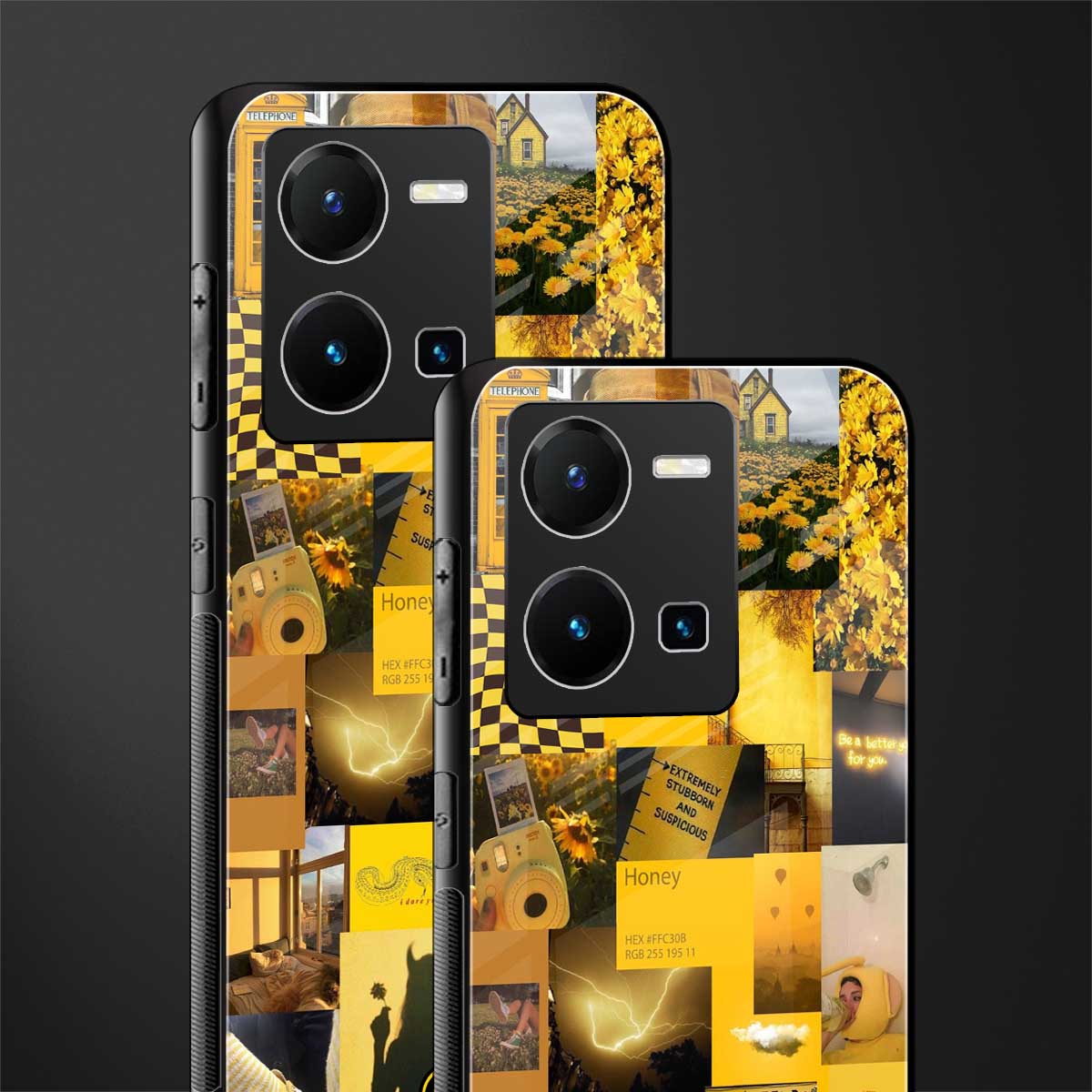 black yellow aesthetic collage back phone cover | glass case for vivo y35 4g