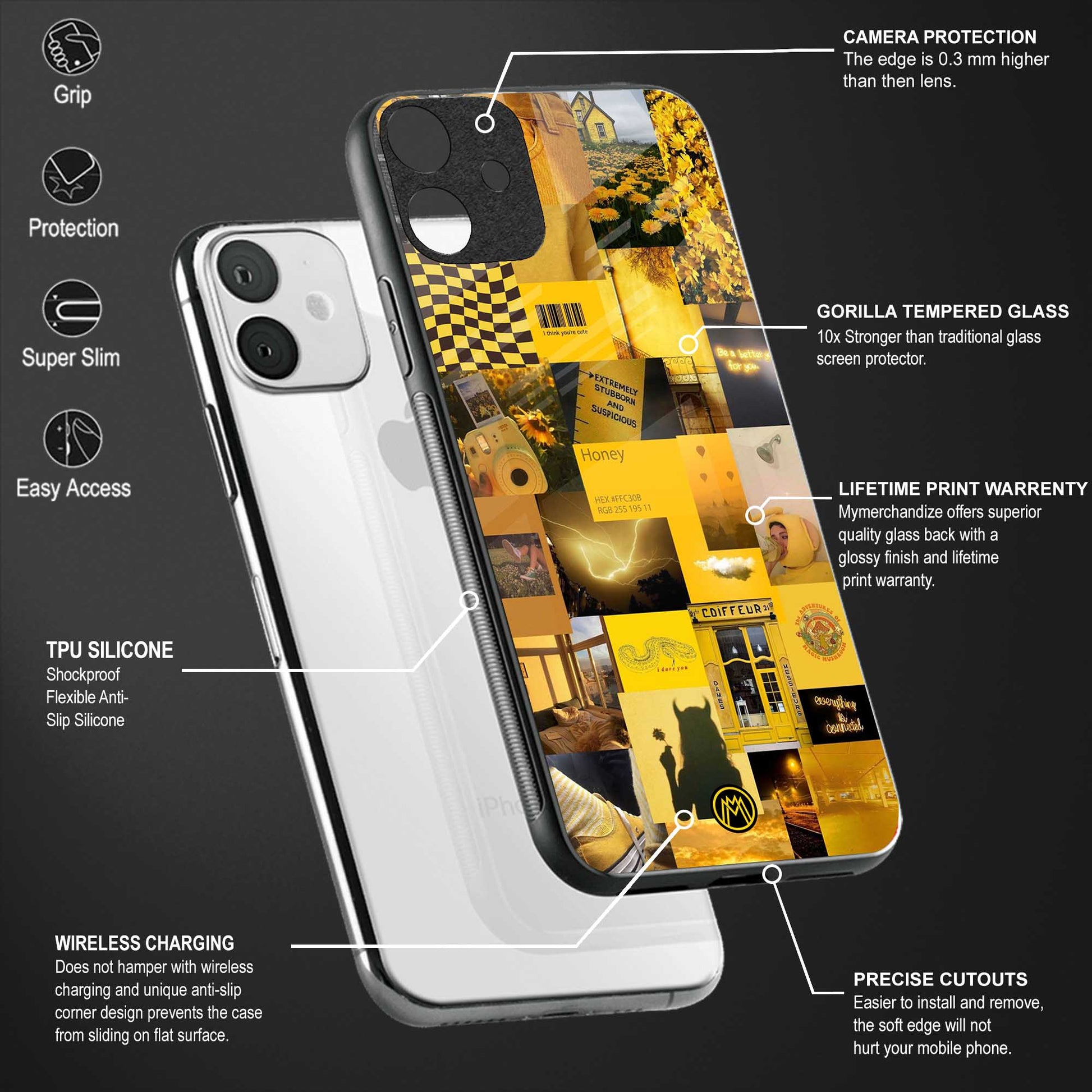 black yellow aesthetic collage glass case for redmi 9 activ image-4