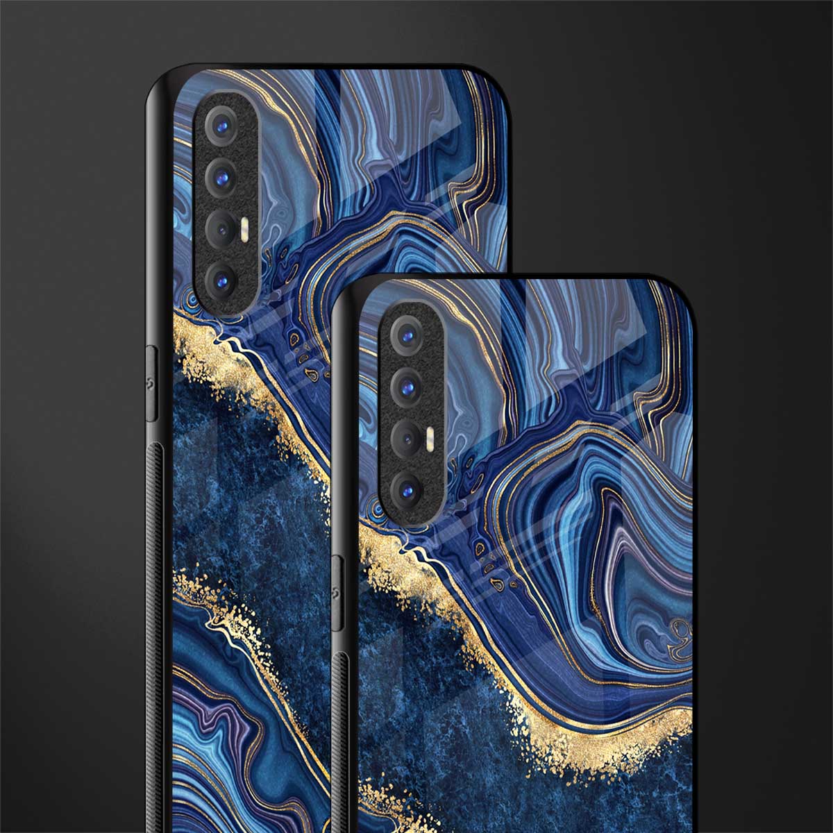 blue gold liquid marble glass case for oppo reno 3 pro image-2