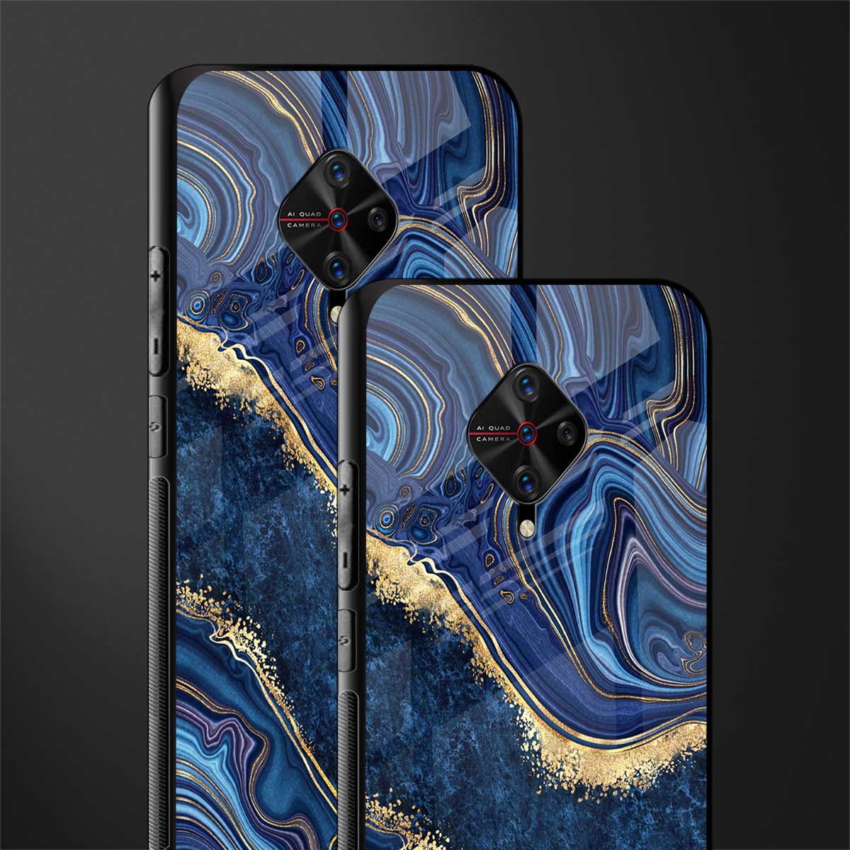 blue gold liquid marble glass case for vivo s1 pro image-2
