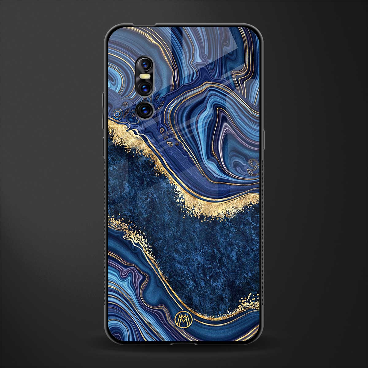 blue gold liquid marble glass case for vivo v15 pro image