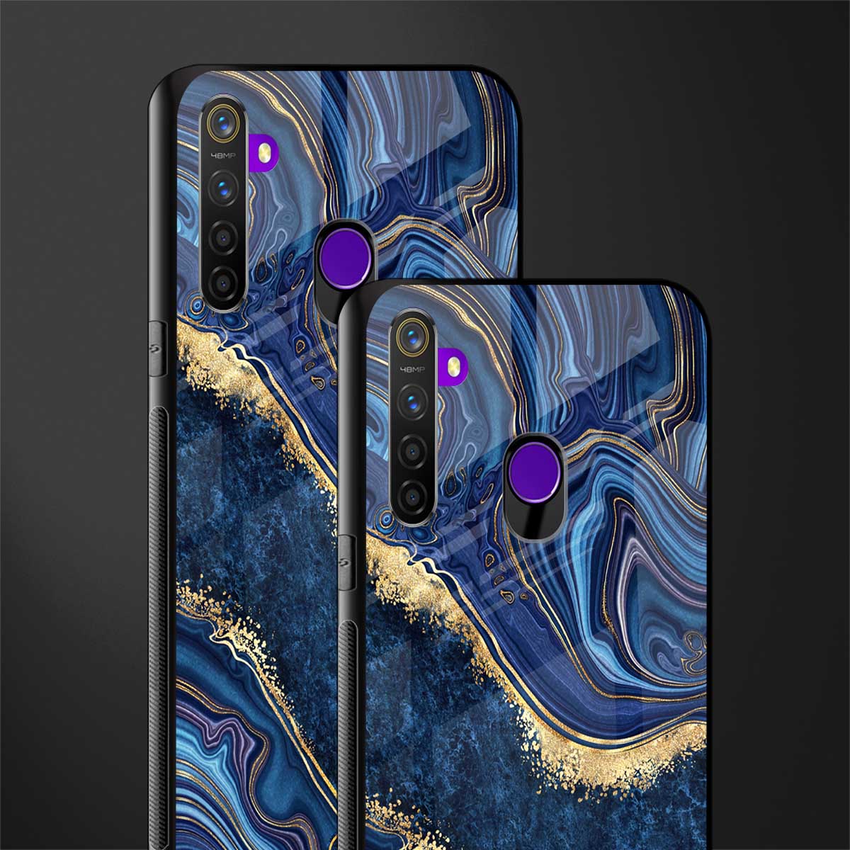 blue gold liquid marble glass case for realme 5s image-2