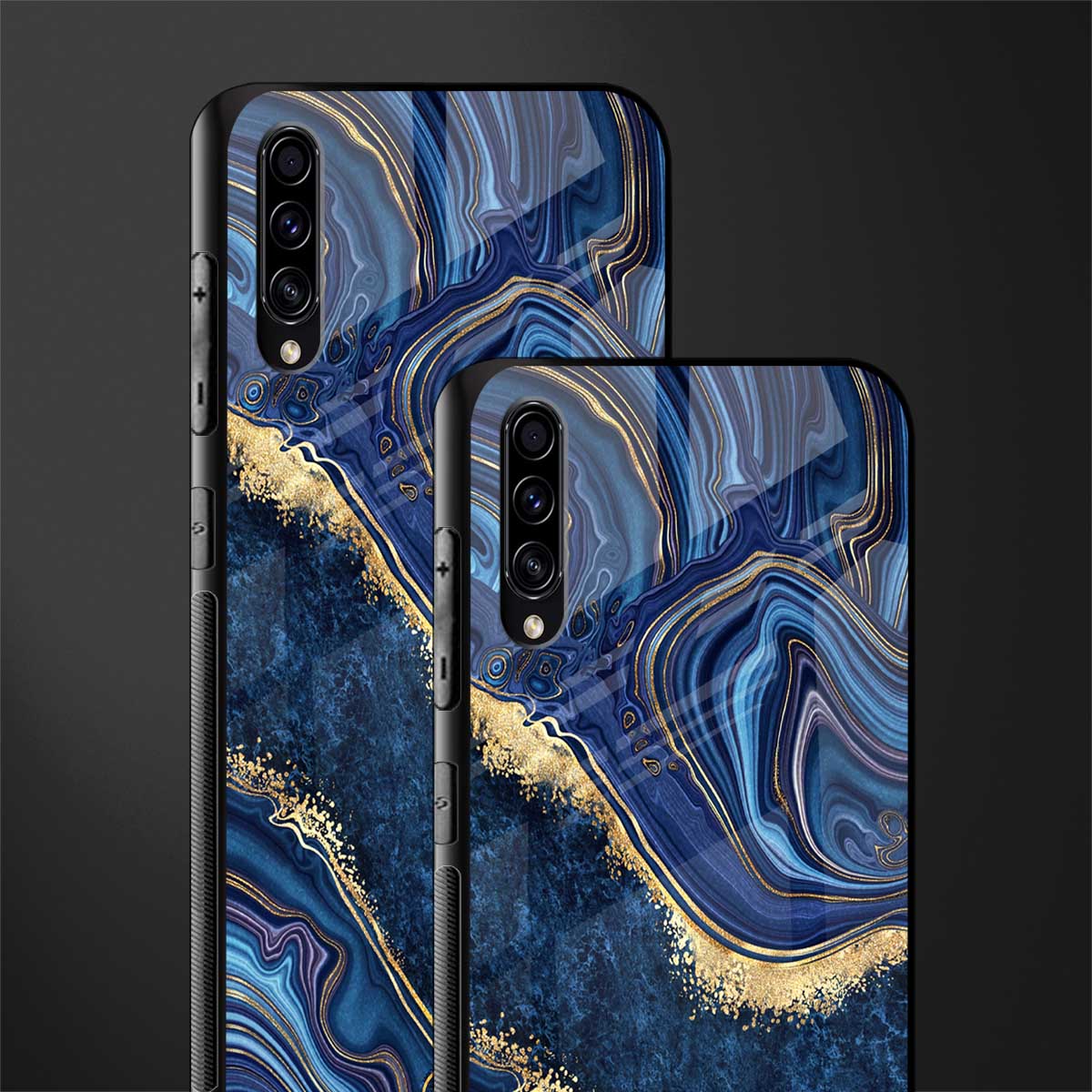 blue gold liquid marble glass case for samsung galaxy a70 image-2