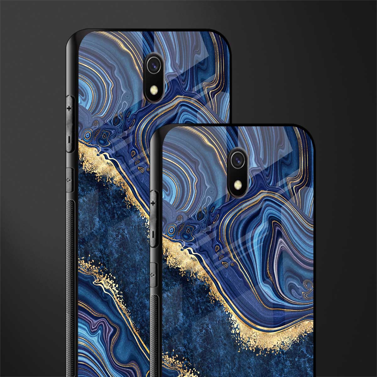 blue gold liquid marble glass case for redmi 8a image-2