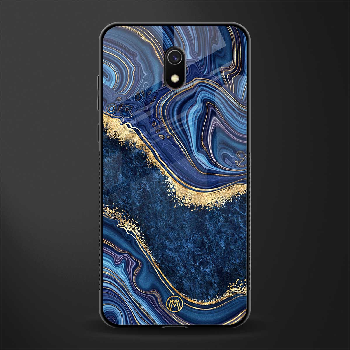 blue gold liquid marble glass case for redmi 8a image