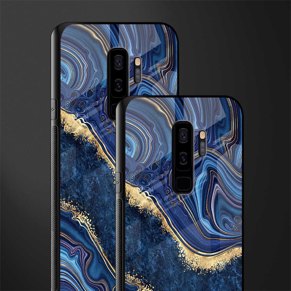 blue gold liquid marble glass case for samsung galaxy s9 plus image-2
