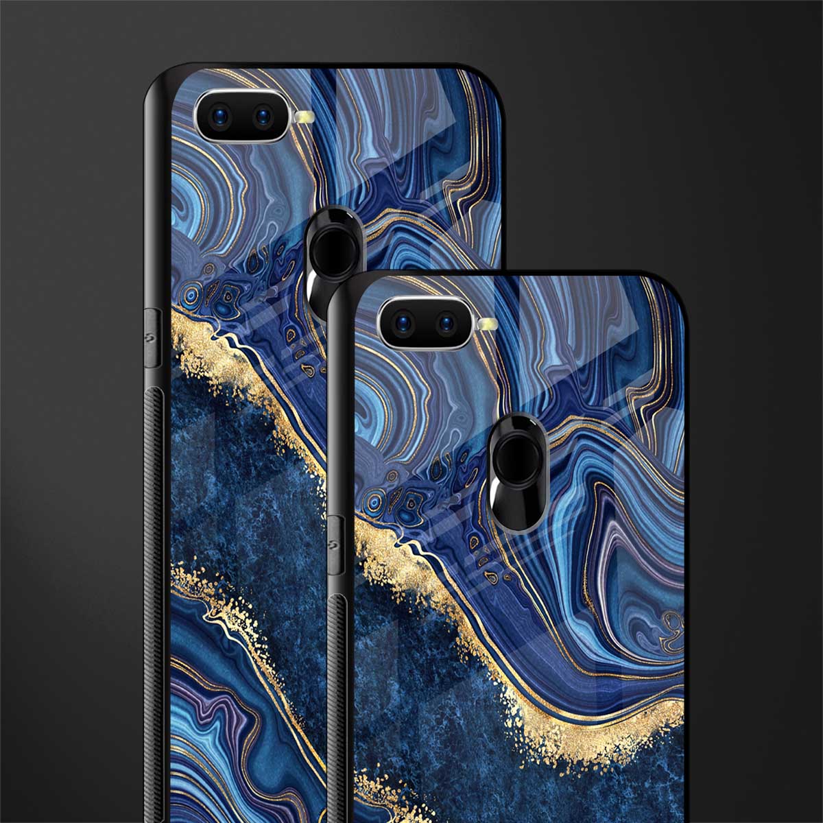 blue gold liquid marble glass case for oppo a12 image-2