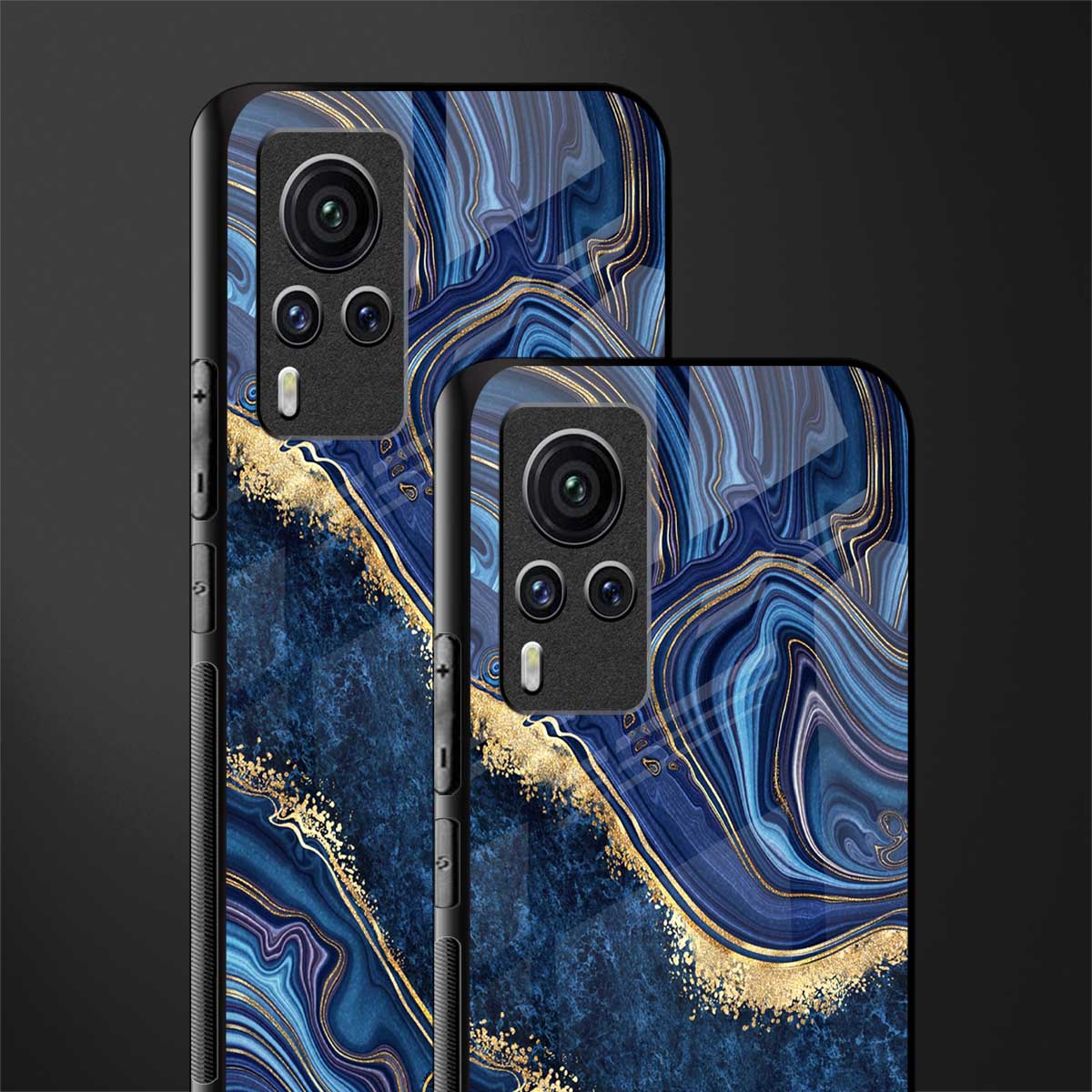 blue gold liquid marble glass case for vivo x60 pro image-2