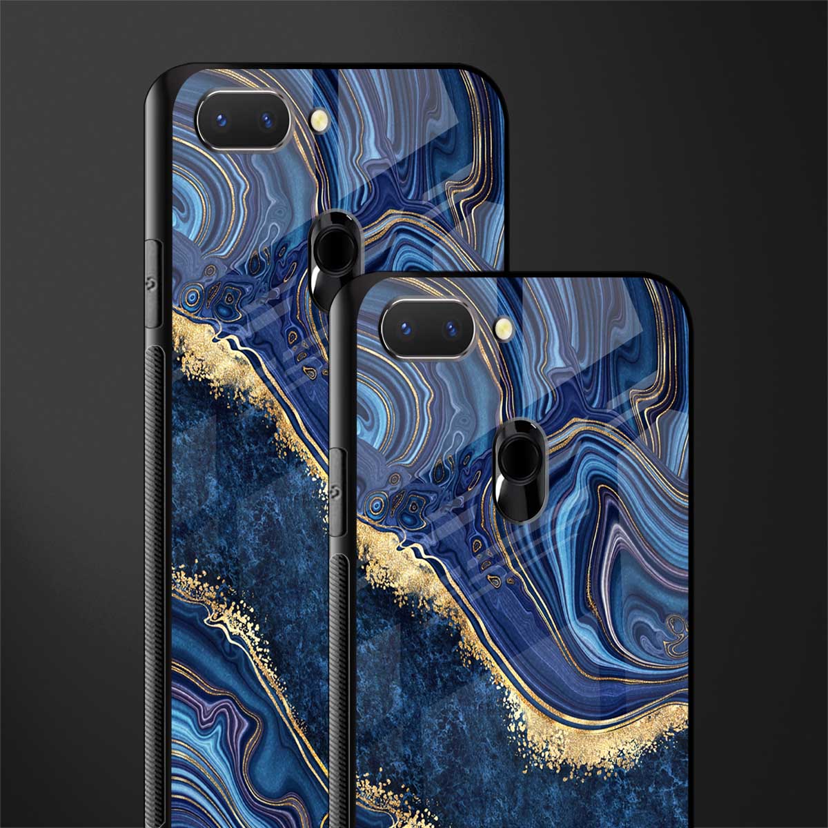blue gold liquid marble glass case for oppo a5 image-2