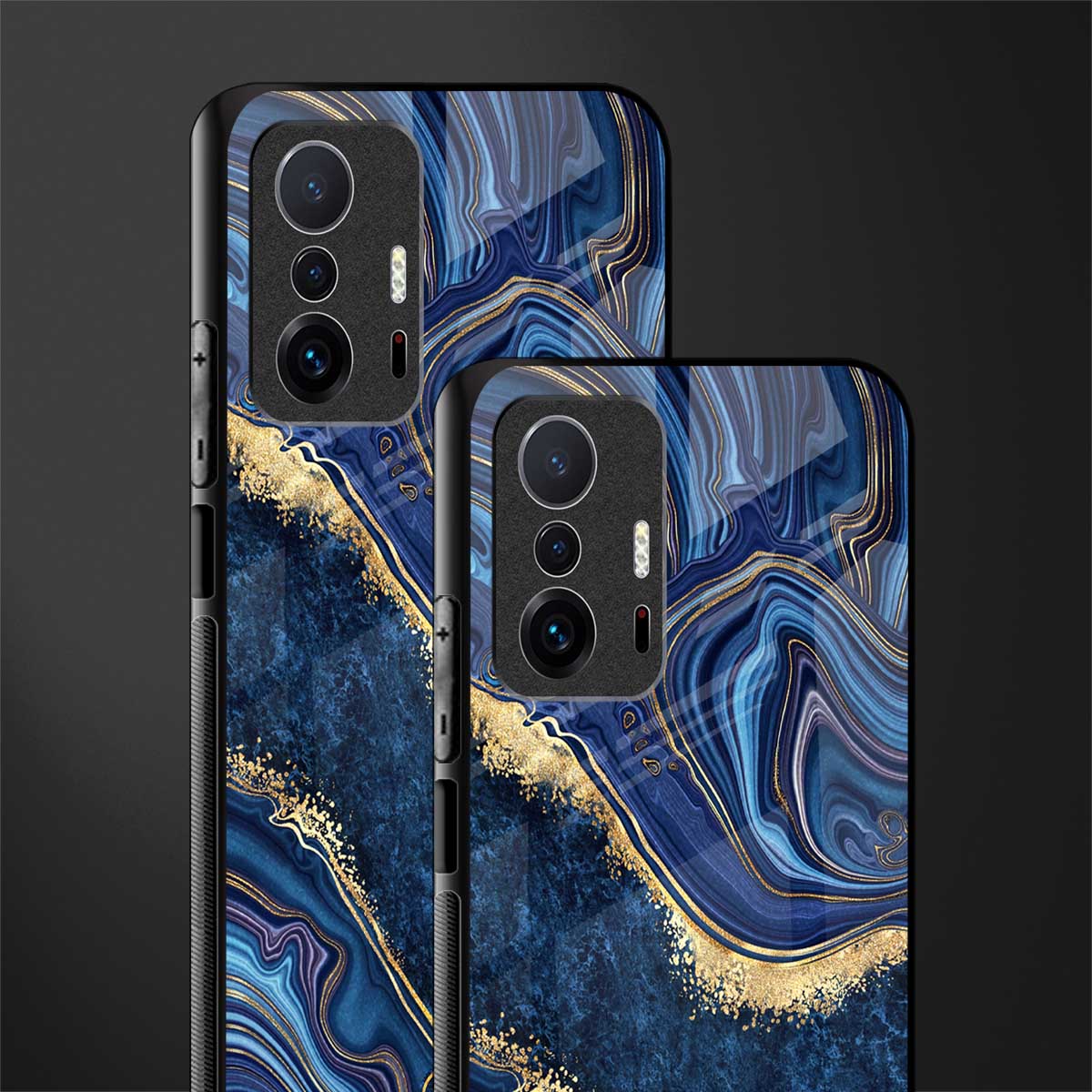 blue gold liquid marble glass case for mi 11t pro 5g image-2