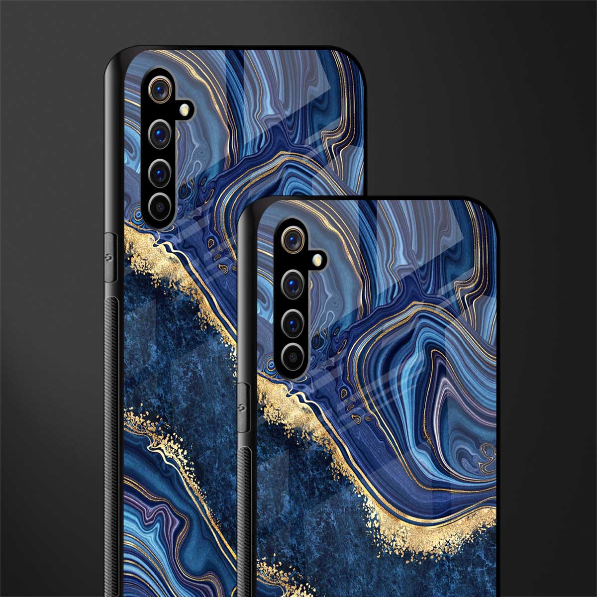 blue gold liquid marble glass case for realme x50 pro image-2