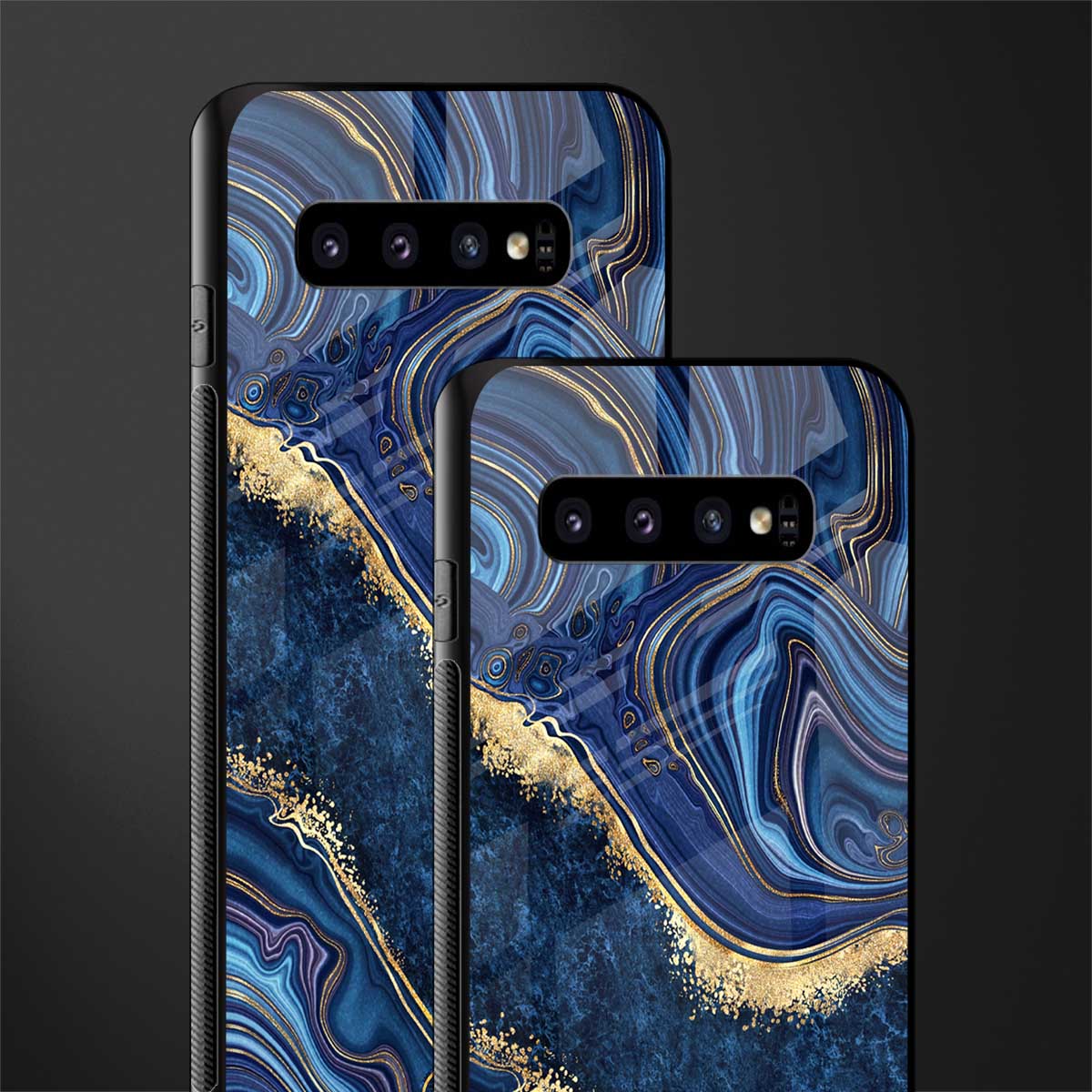 blue gold liquid marble glass case for samsung galaxy s10 plus image-2