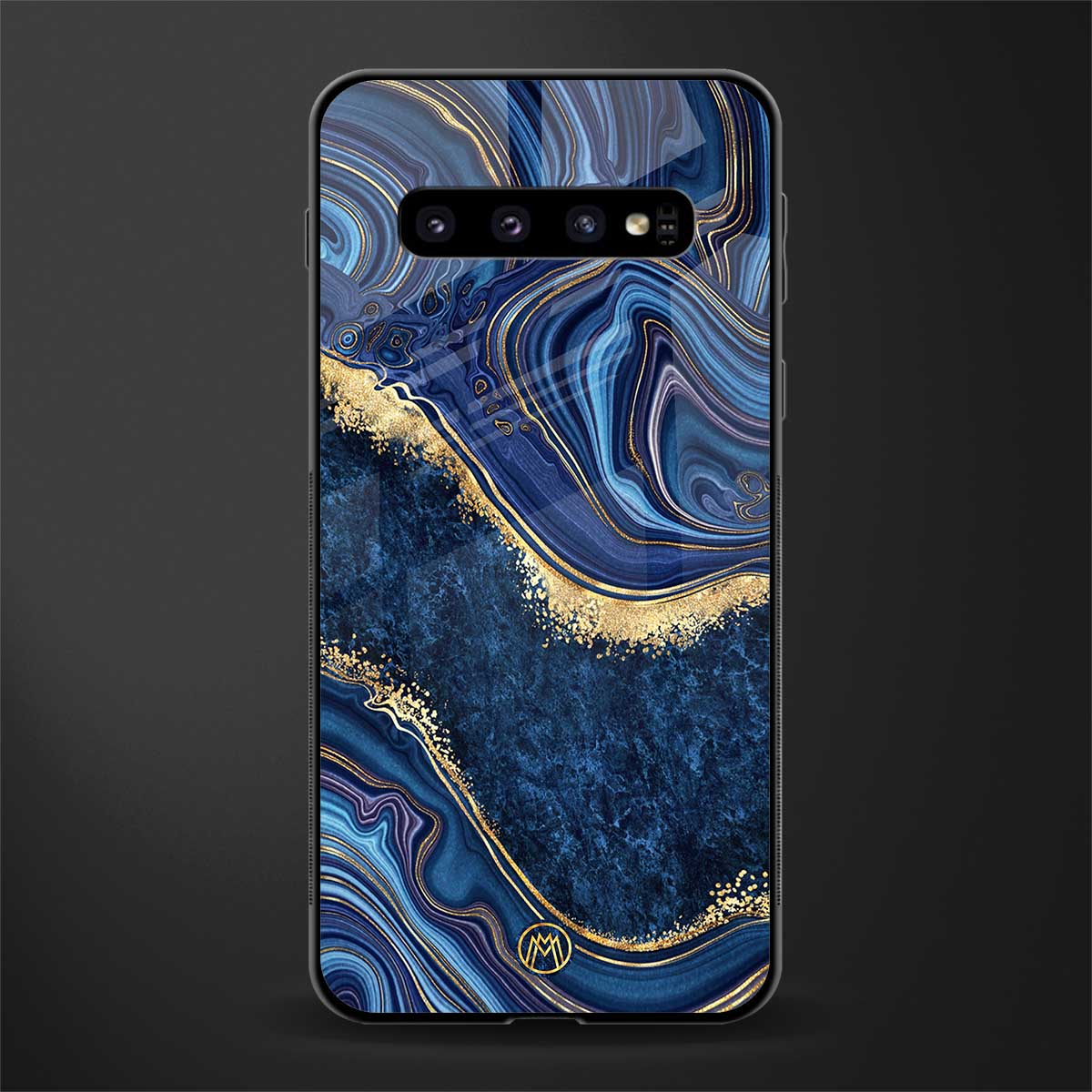 blue gold liquid marble glass case for samsung galaxy s10 plus image