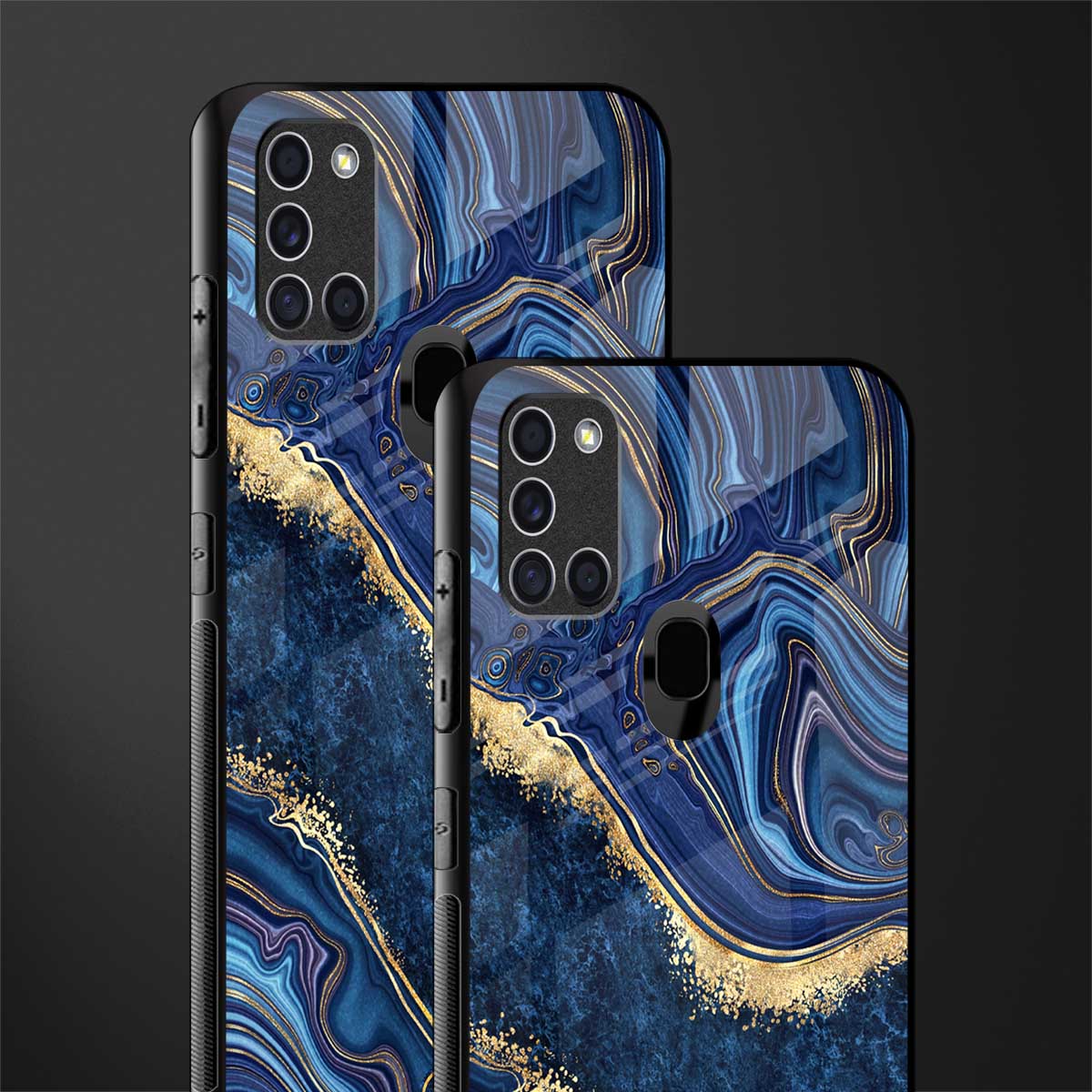 blue gold liquid marble glass case for samsung galaxy a21s image-2