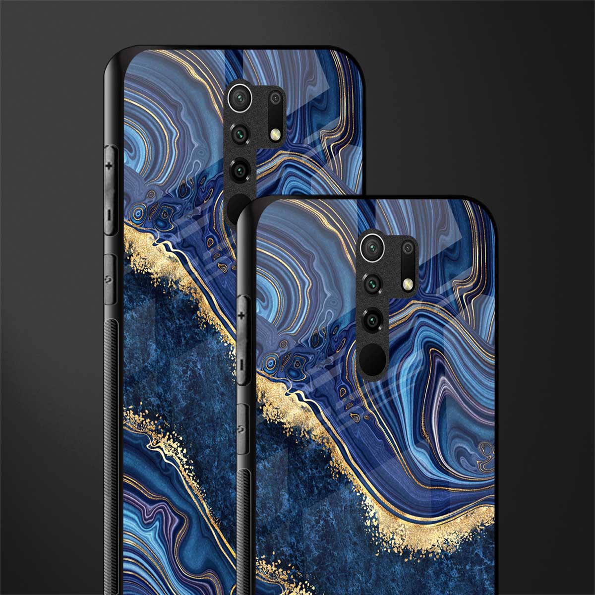 blue gold liquid marble glass case for poco m2 reloaded image-2