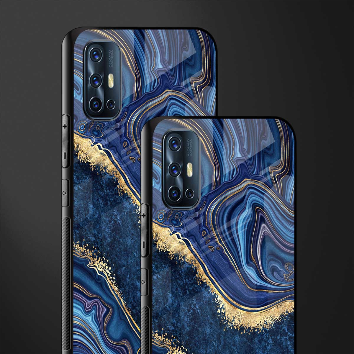 blue gold liquid marble glass case for vivo v17 image-2
