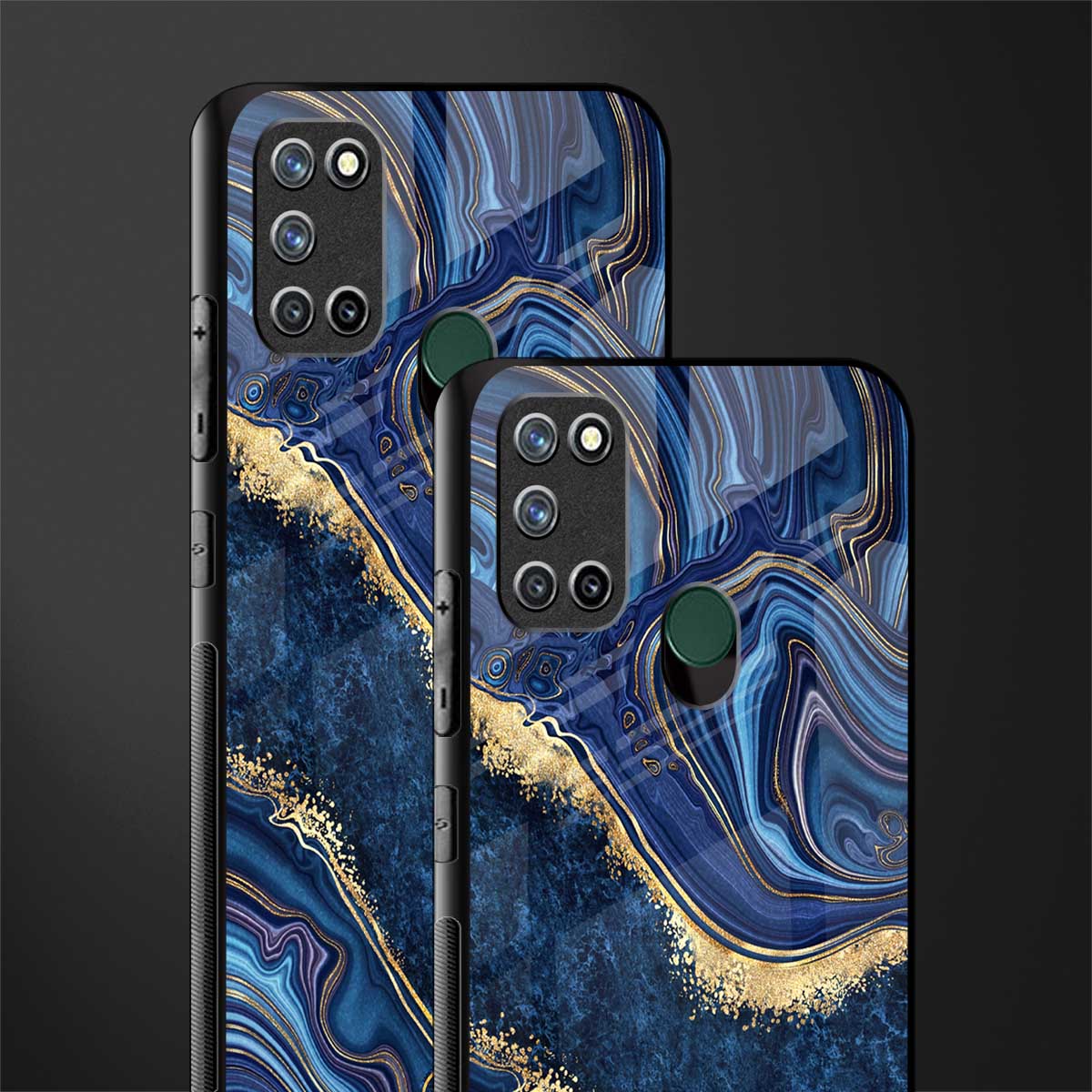 blue gold liquid marble glass case for realme 7i image-2