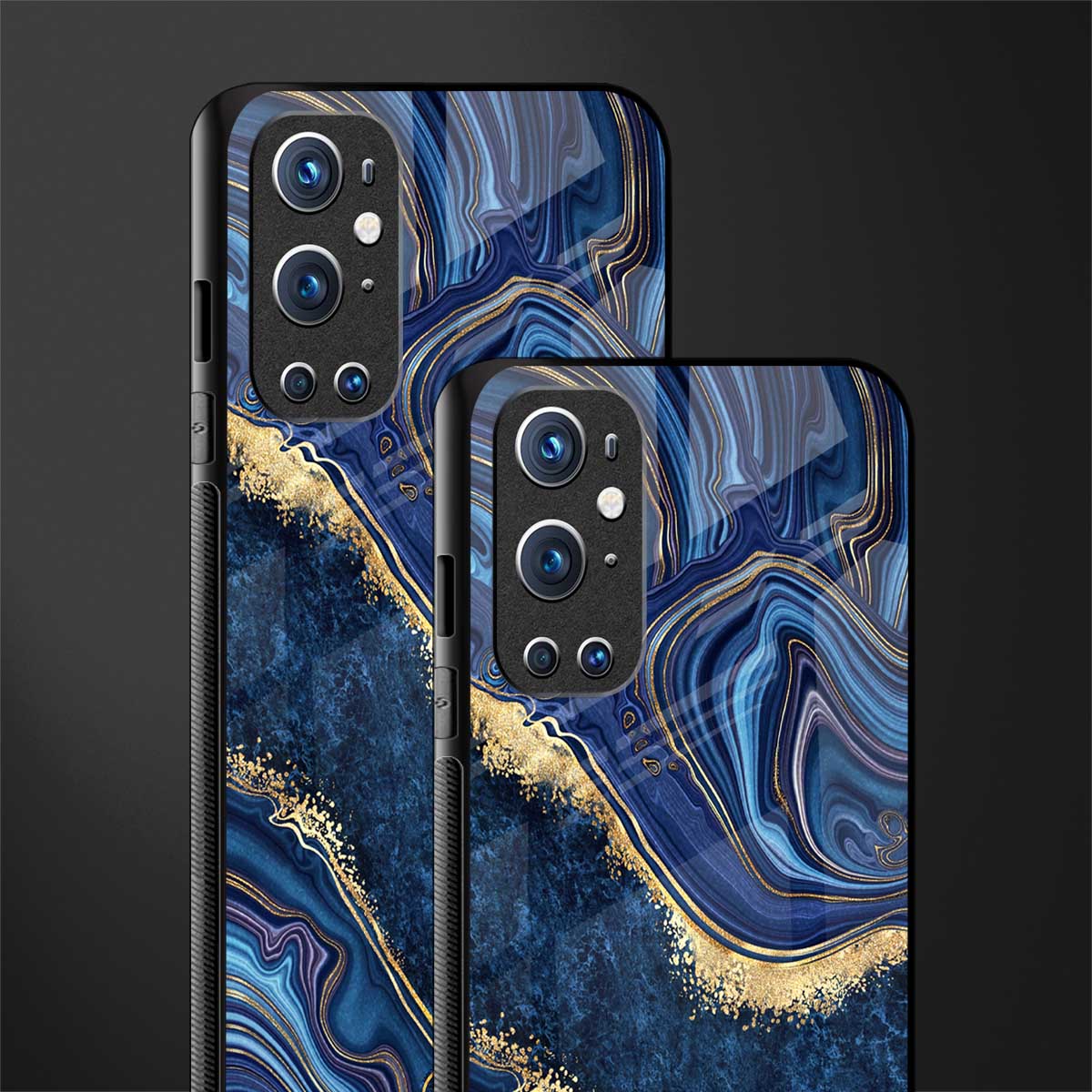 blue gold liquid marble glass case for oneplus 9 pro image-2