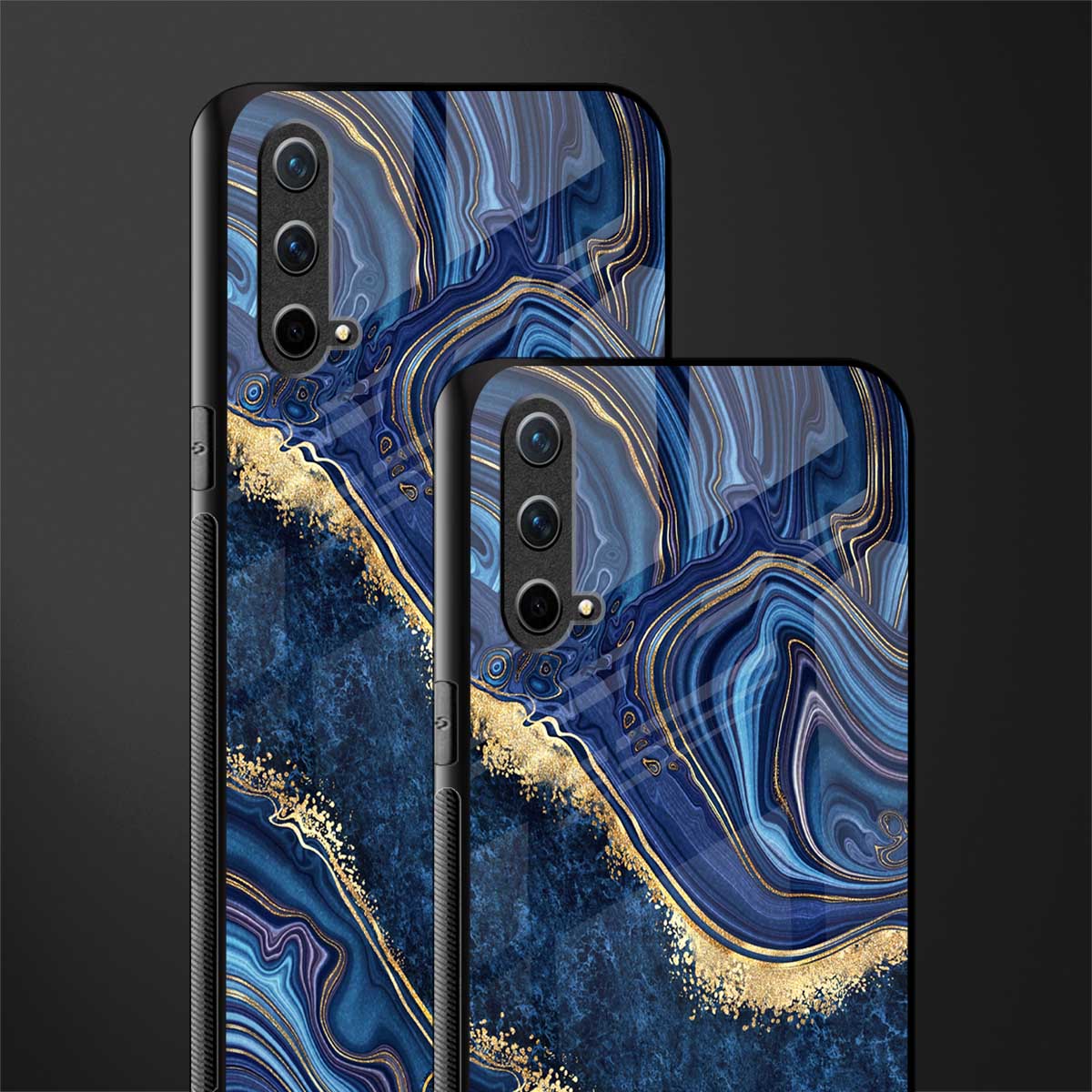 blue gold liquid marble glass case for oneplus nord ce 5g image-2