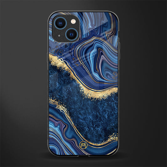 blue gold liquid marble glass case for iphone 13 image