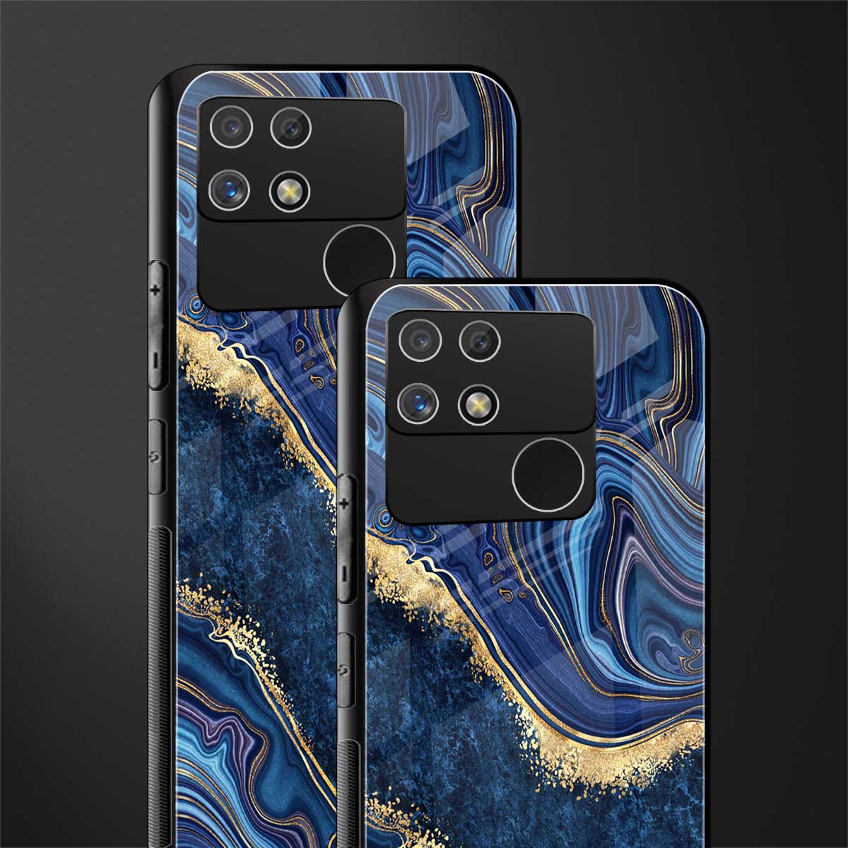 blue gold liquid marble back phone cover | glass case for realme narzo 50a