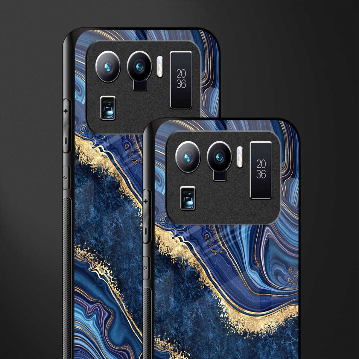 blue gold liquid marble glass case for mi 11 ultra 5g image-2