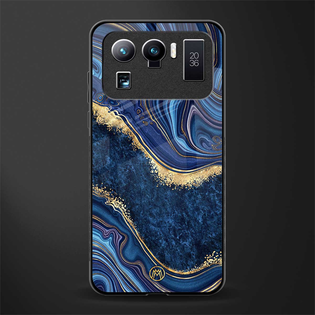 blue gold liquid marble glass case for mi 11 ultra 5g image