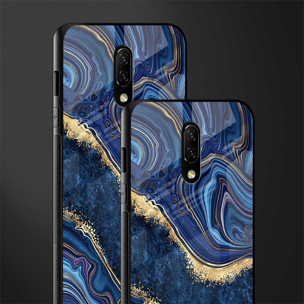 blue gold liquid marble glass case for oneplus 7 image-2