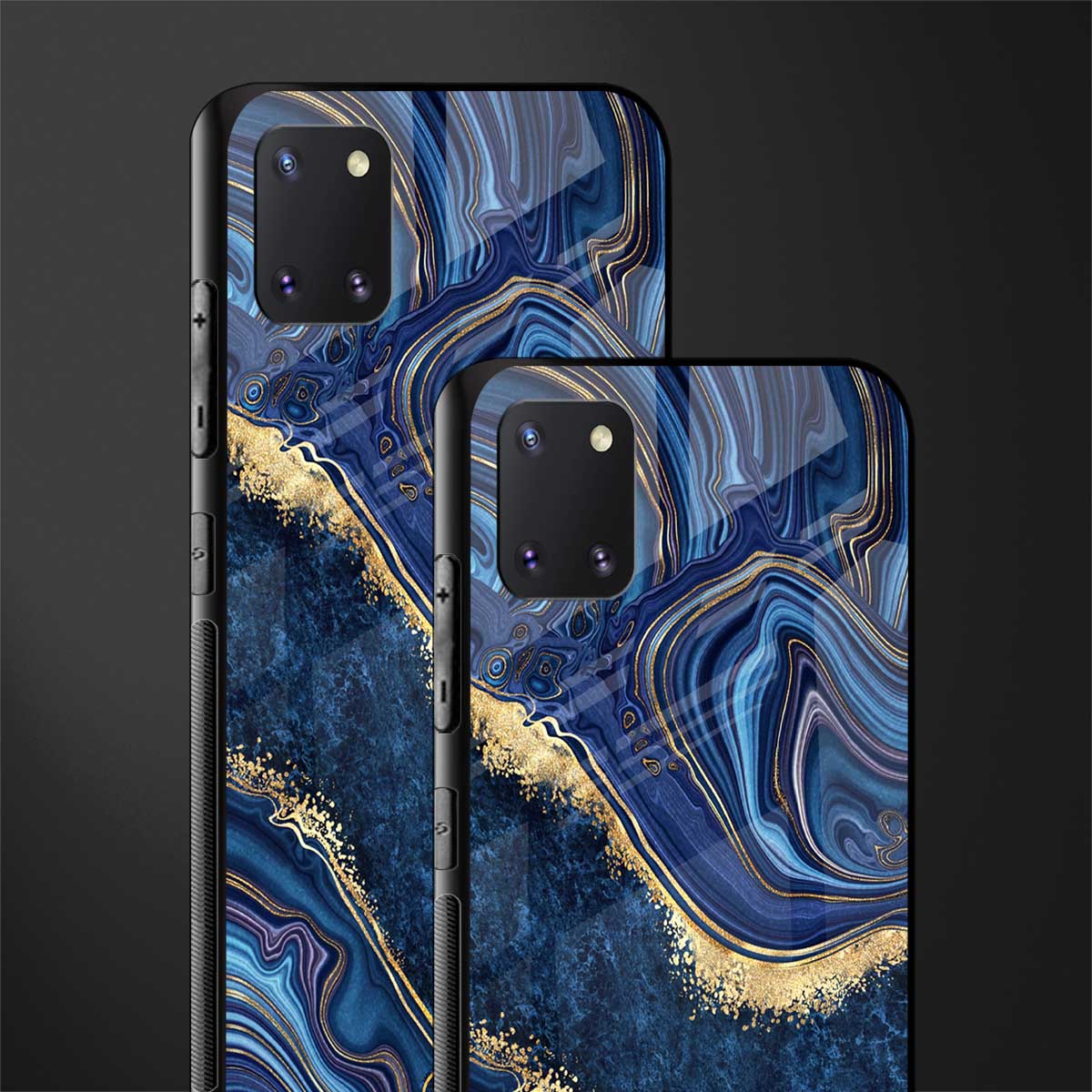 blue gold liquid marble glass case for samsung a81 image-2
