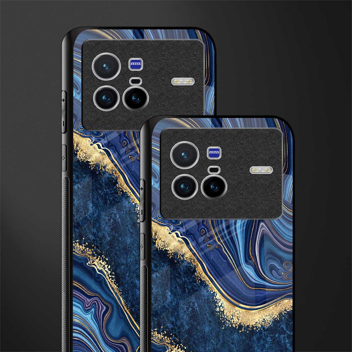 blue gold liquid marble glass case for vivo x80 image-2