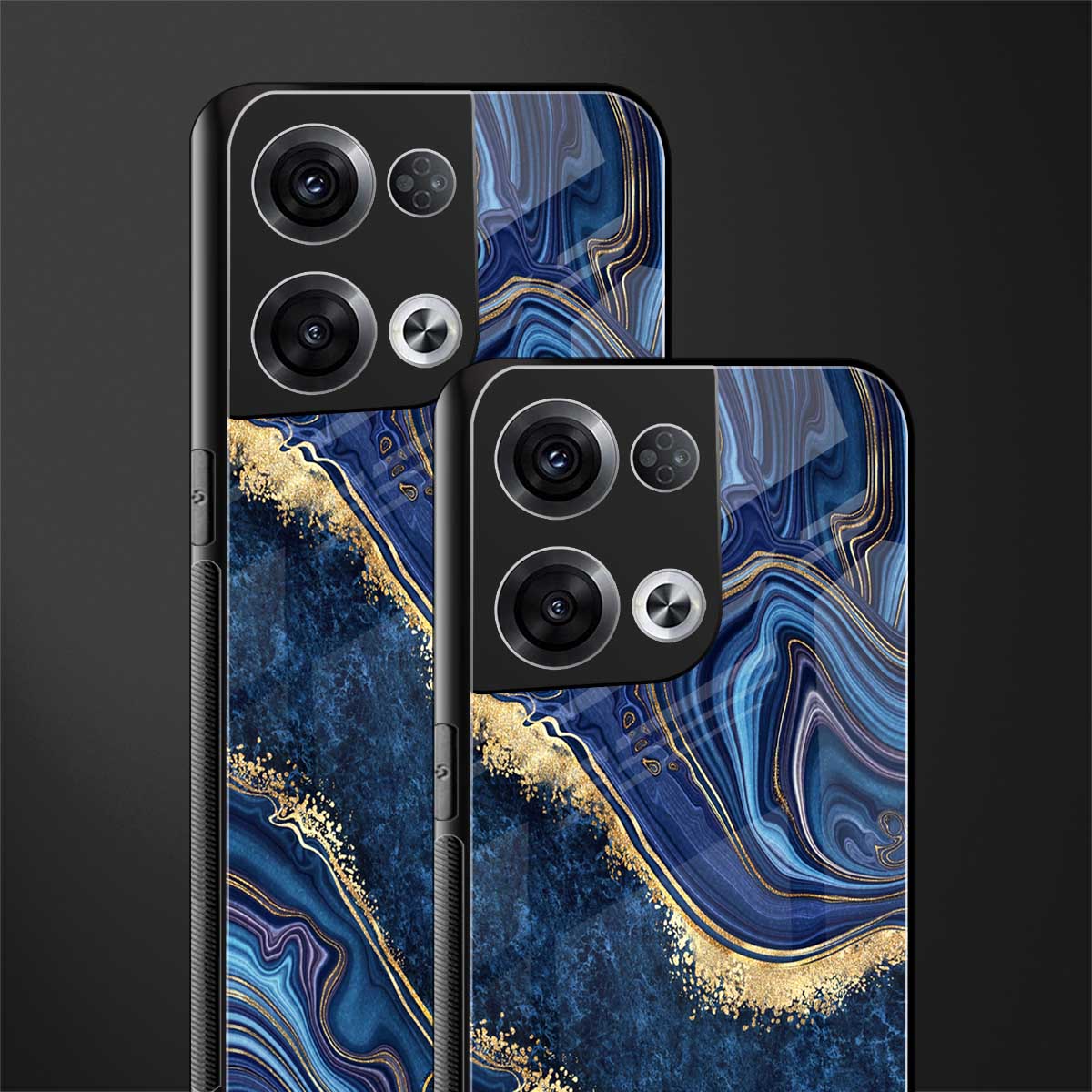 blue gold liquid marble back phone cover | glass case for oppo reno 8 pro