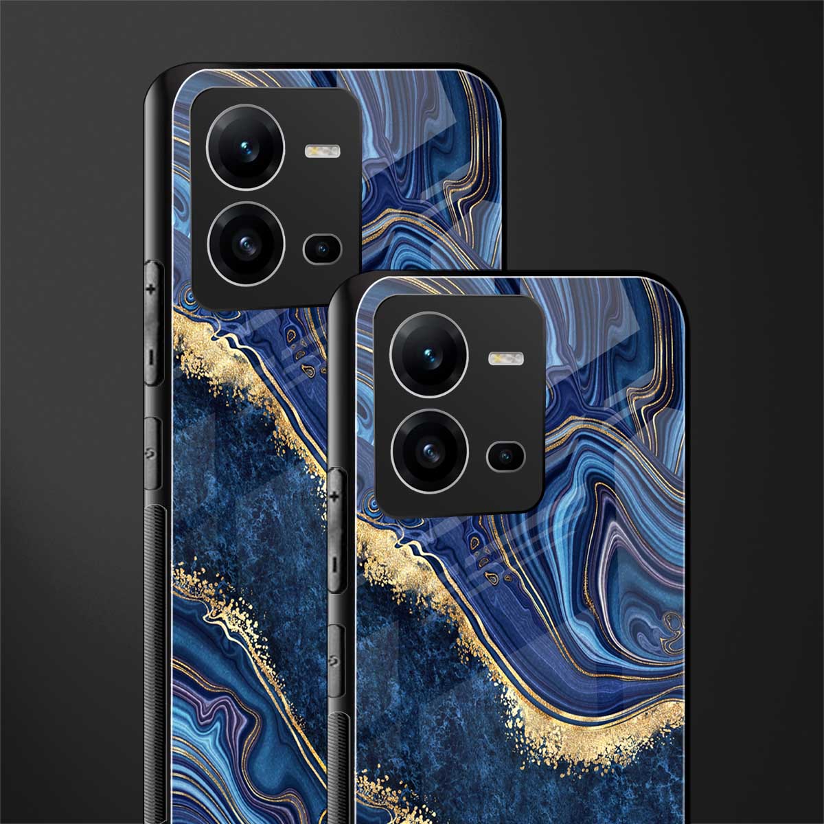 blue gold liquid marble back phone cover | glass case for vivo v25-5g