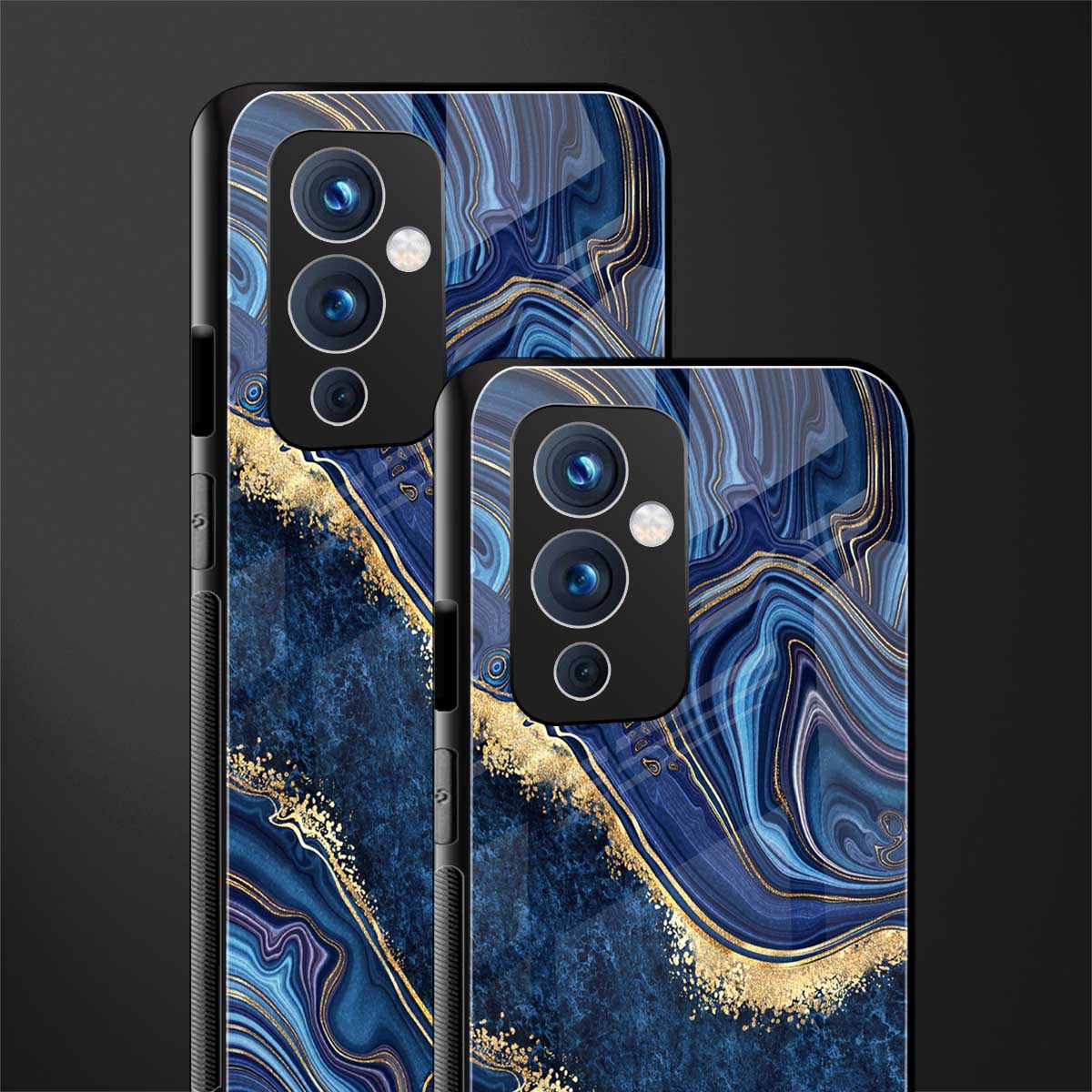 blue gold liquid marble back phone cover | glass case for oneplus 9