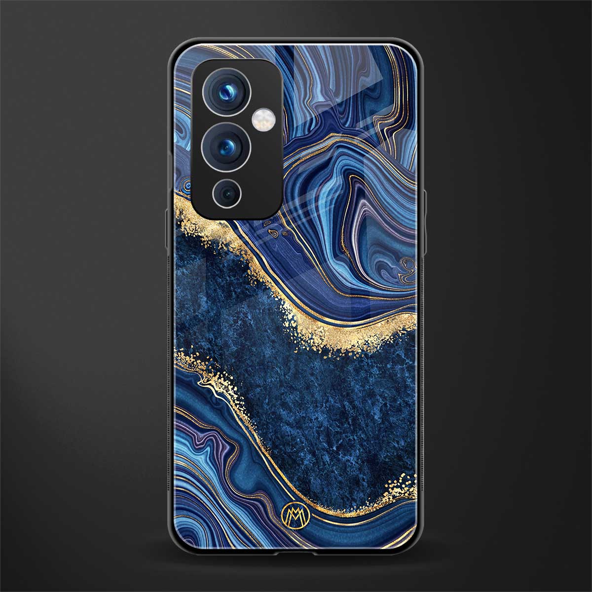 blue gold liquid marble back phone cover | glass case for oneplus 9