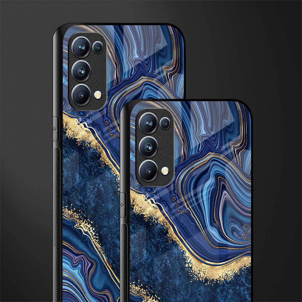 blue gold liquid marble back phone cover | glass case for oppo reno 5