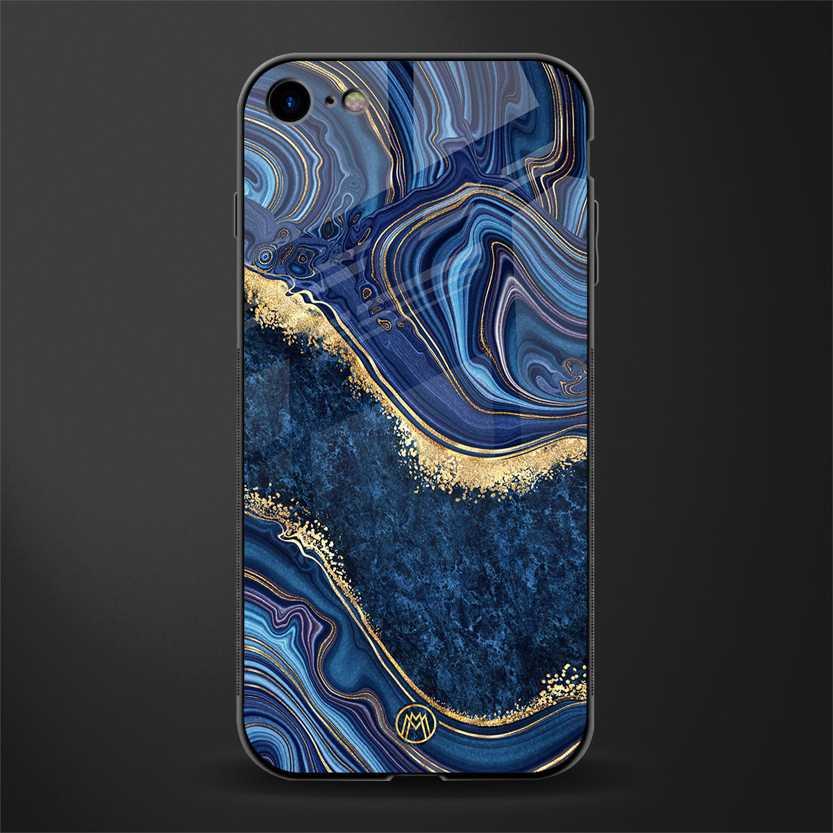 blue gold liquid marble glass case for iphone se 2020 image