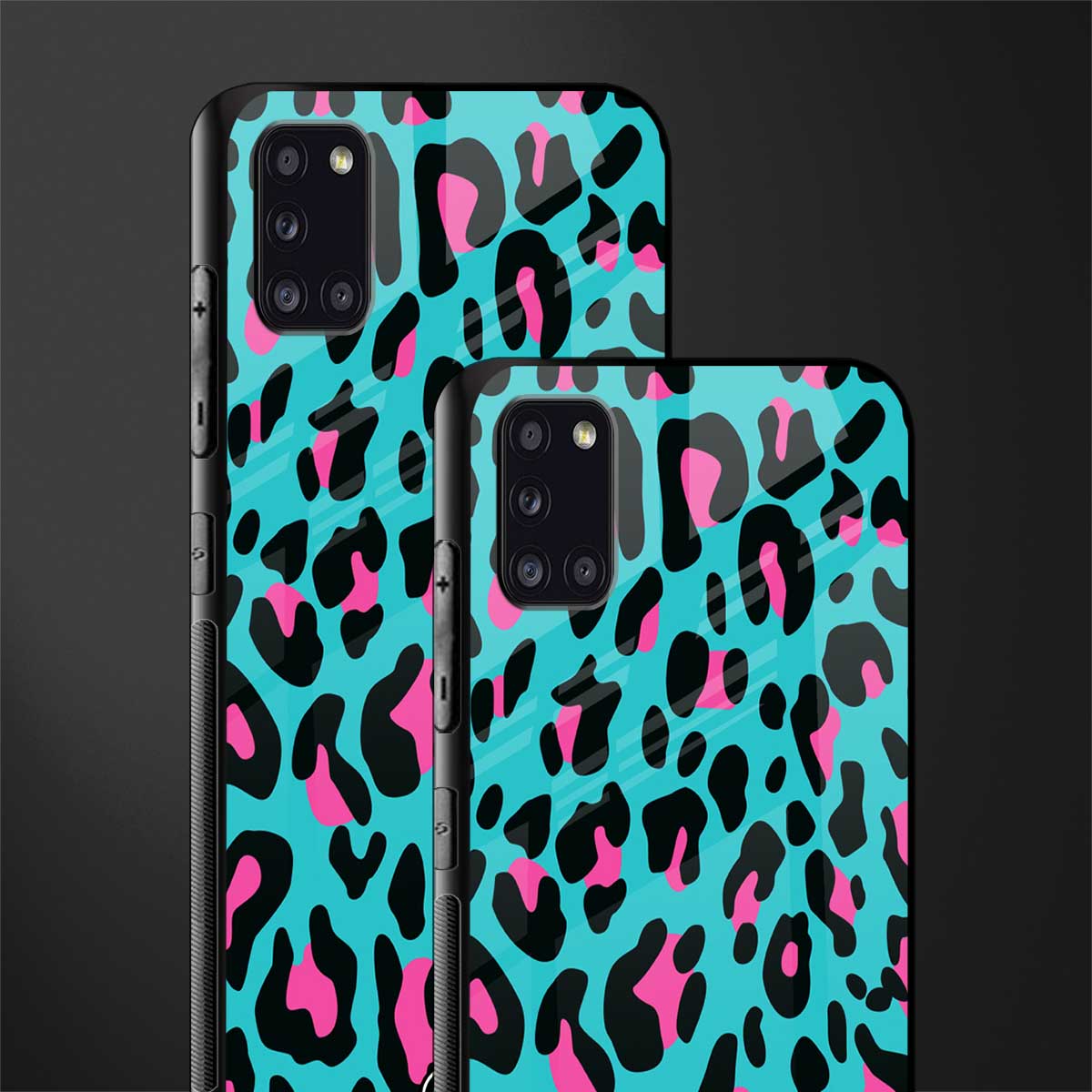 blue leopard fur glass case for samsung galaxy a31 image-2