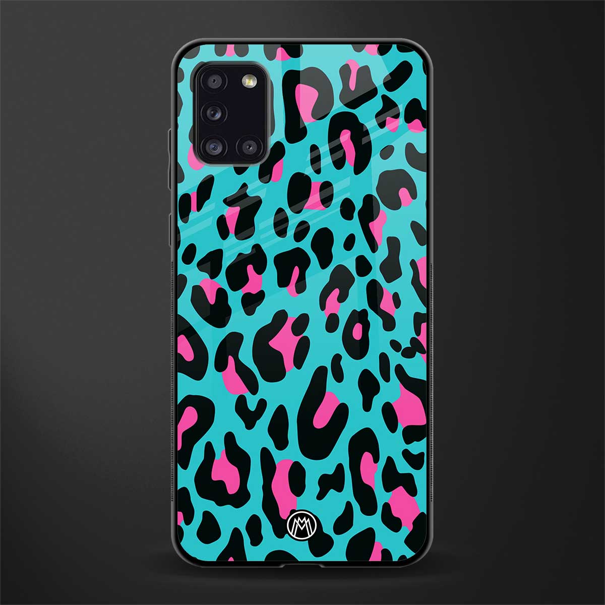 blue leopard fur glass case for samsung galaxy a31 image