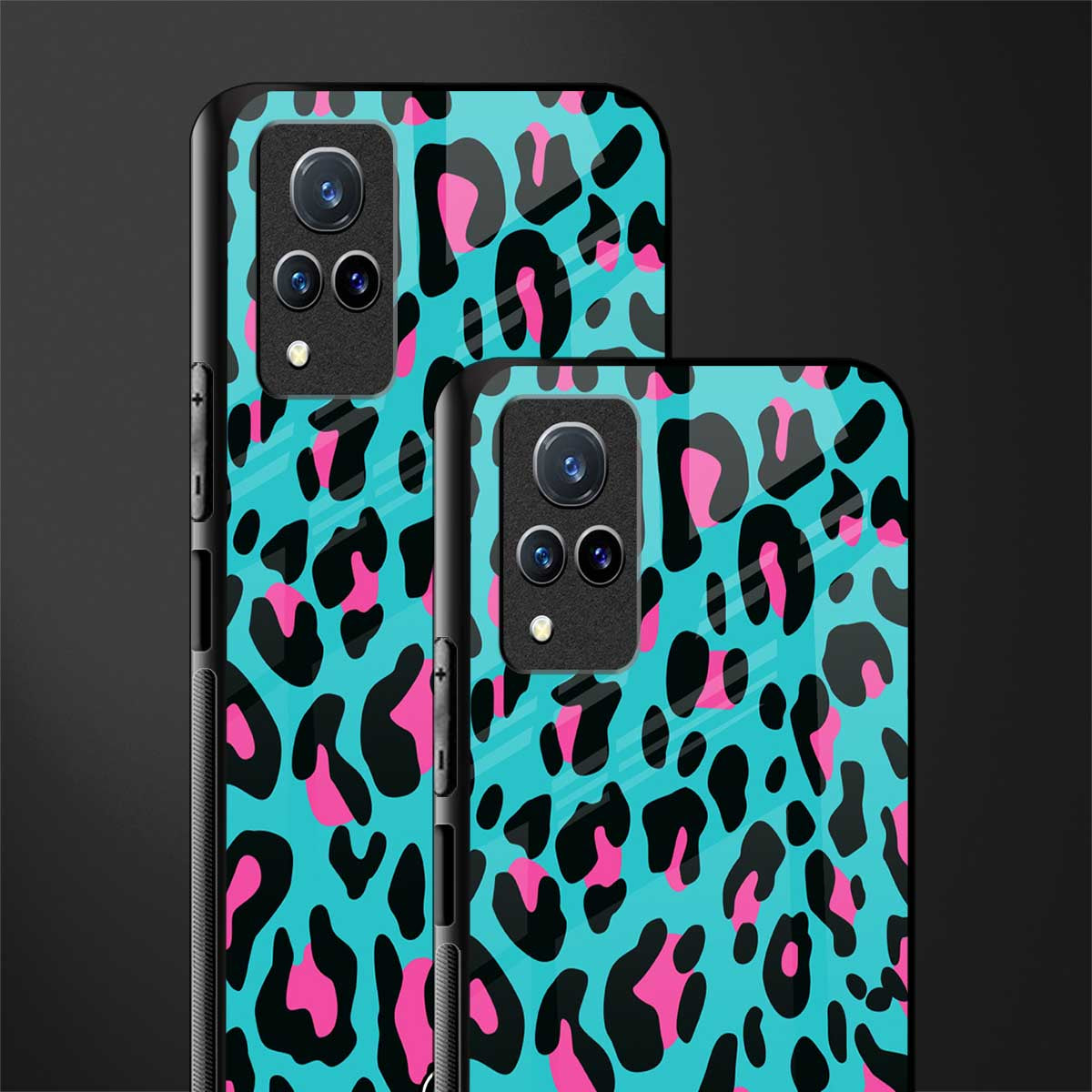blue leopard fur glass case for vivo v21 5g image-2