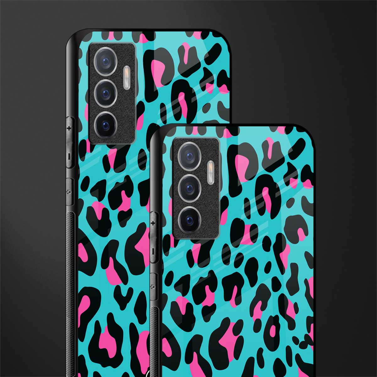 blue leopard fur glass case for vivo v23e image-2