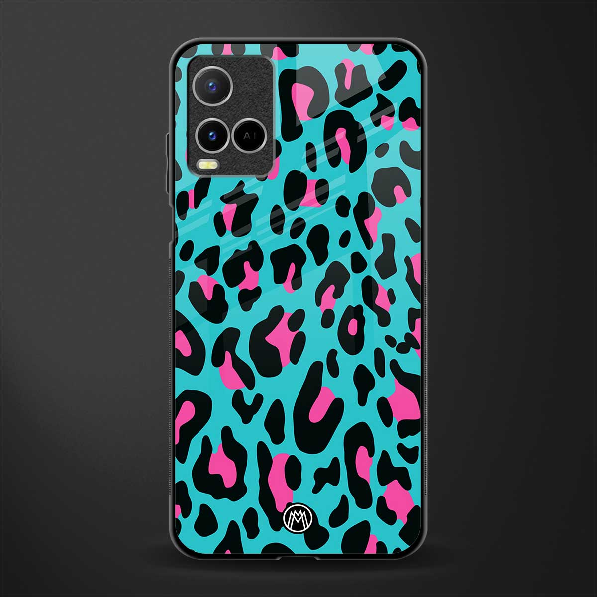 blue leopard fur glass case for vivo y33s vivo y33t image