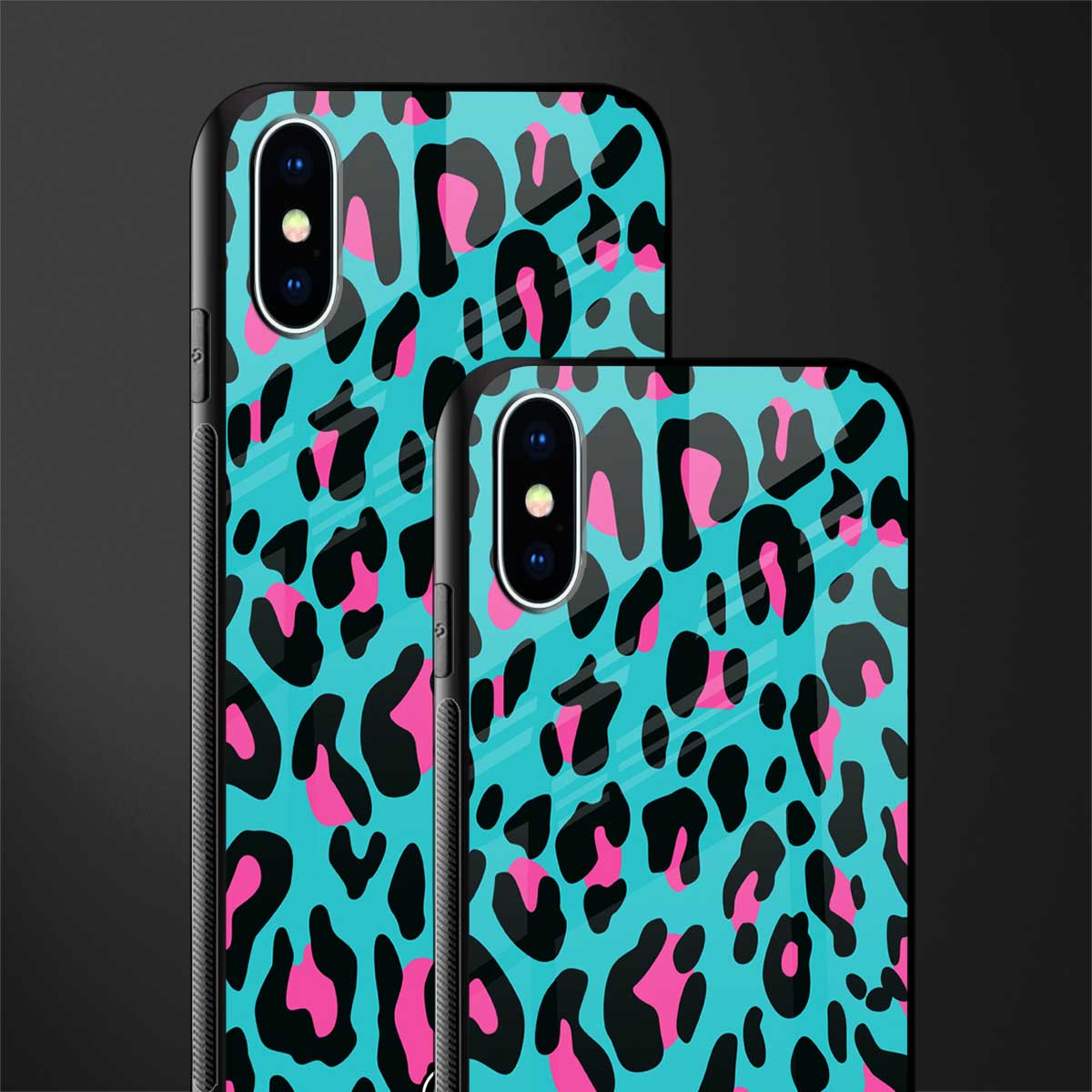 blue leopard fur glass case for iphone xs image-2
