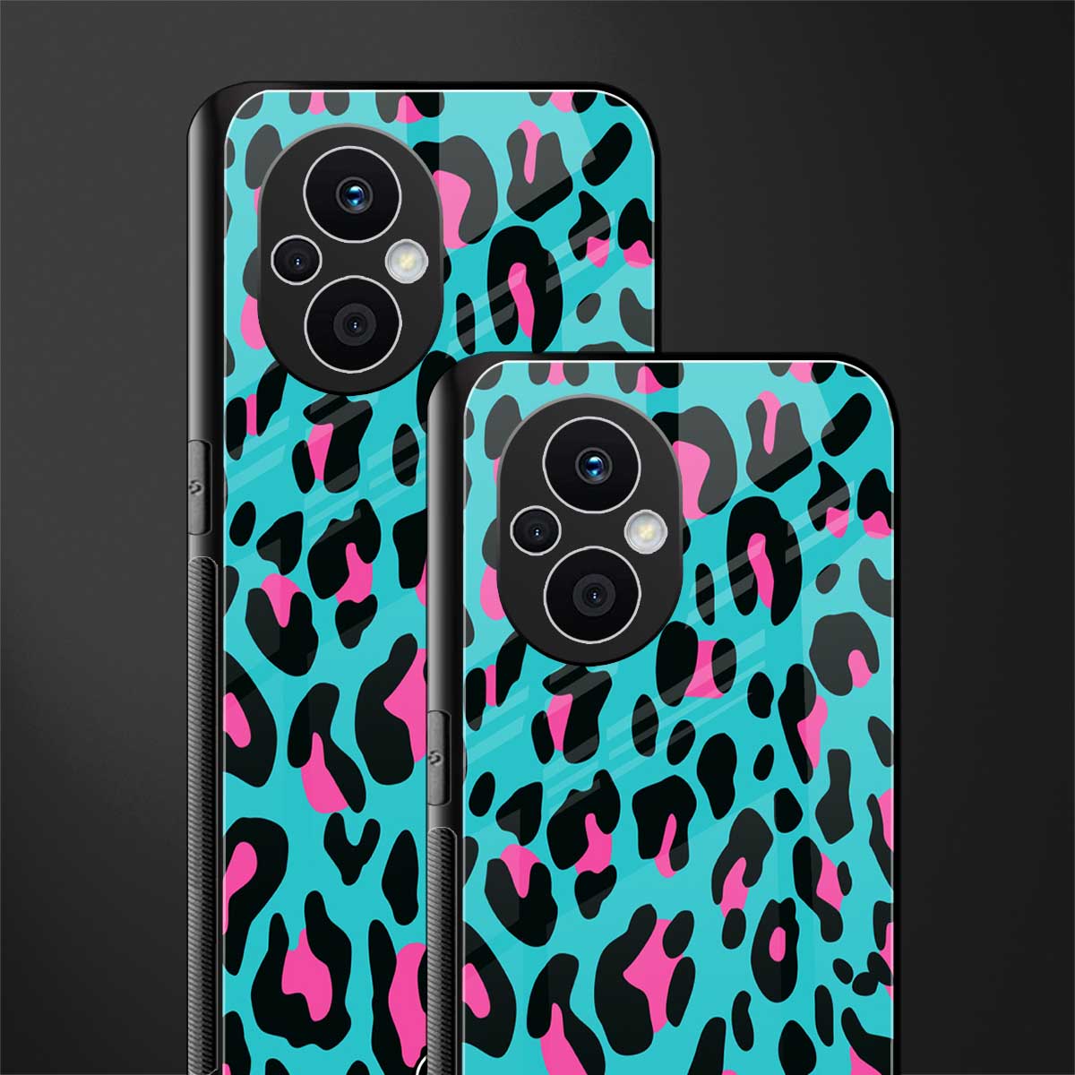 blue leopard fur back phone cover | glass case for oppo f21 pro 5g