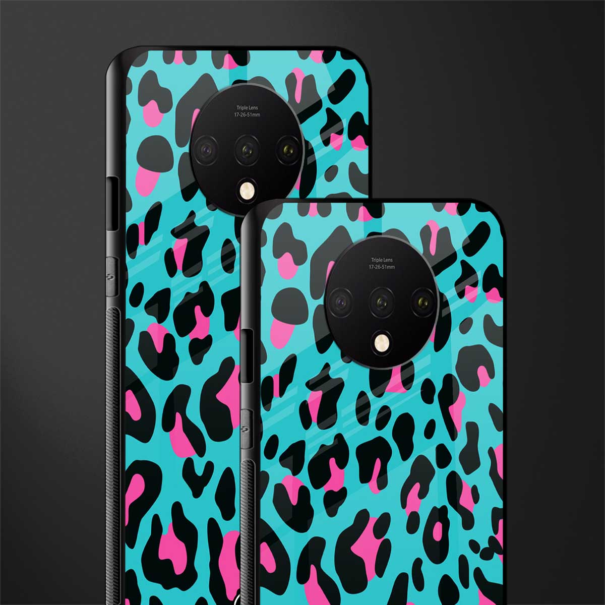 blue leopard fur glass case for oneplus 7t image-2