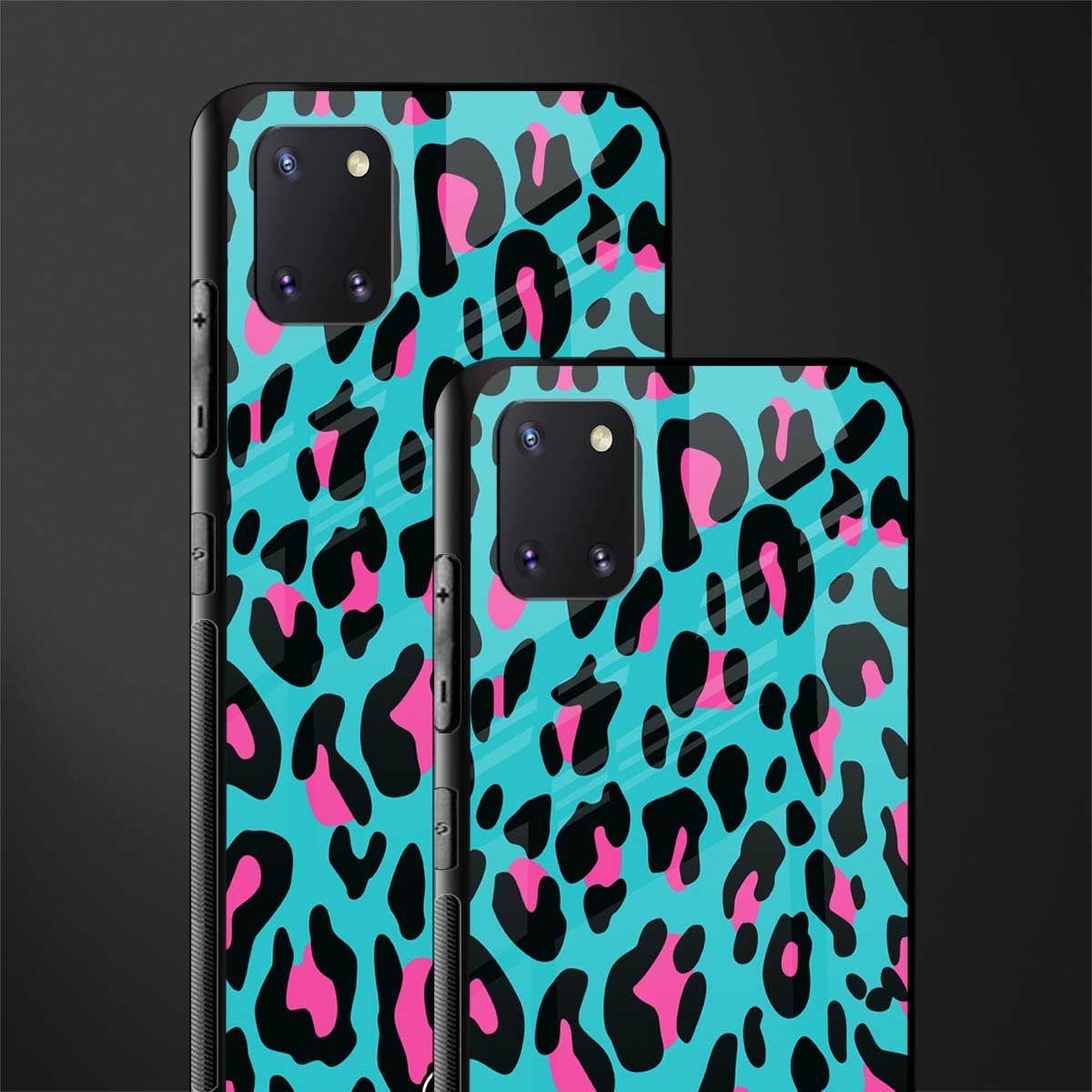 blue leopard fur glass case for samsung a81 image-2