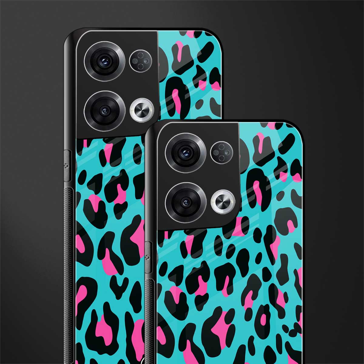 blue leopard fur back phone cover | glass case for oppo reno 8