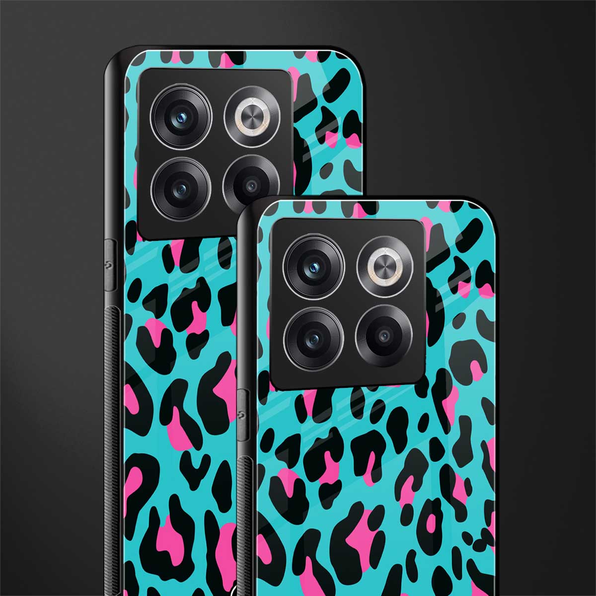 blue leopard fur back phone cover | glass case for oneplus 10t